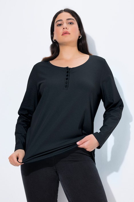 Basic Long Sleeve Round Neck Henley Tee