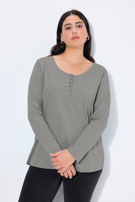 Basic Long Sleeve Round Neck Henley Tee