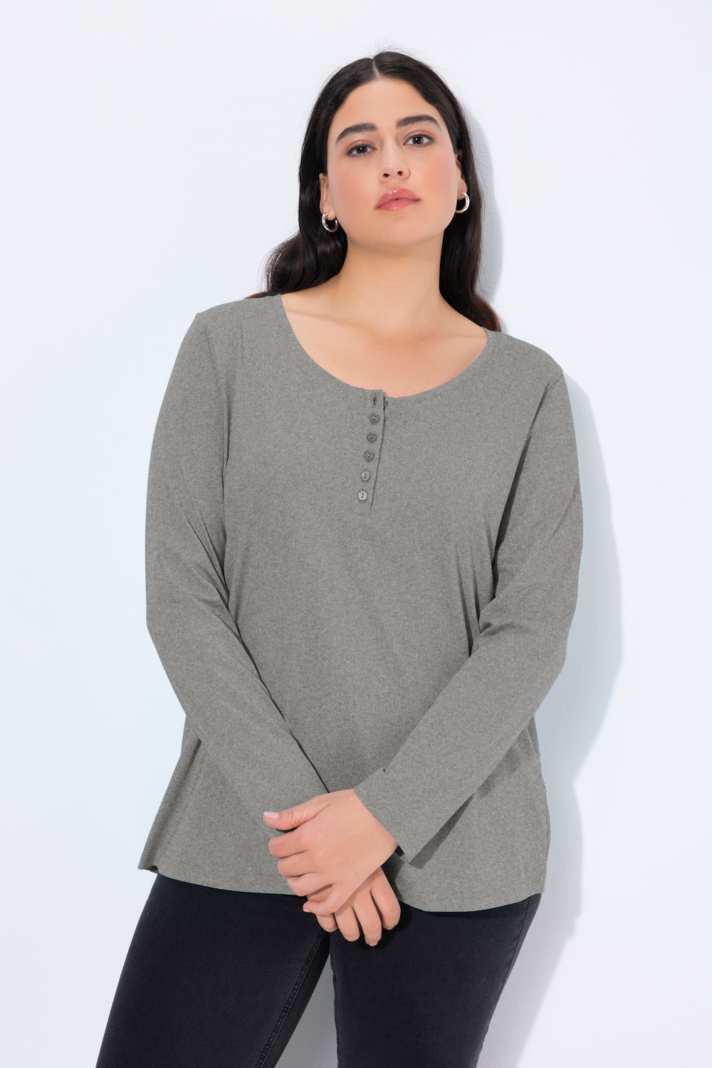 Große Größen Basic Shirt, Damen, grau, Größe: 46/48, Baumwolle/Viskose, Ulla Popken