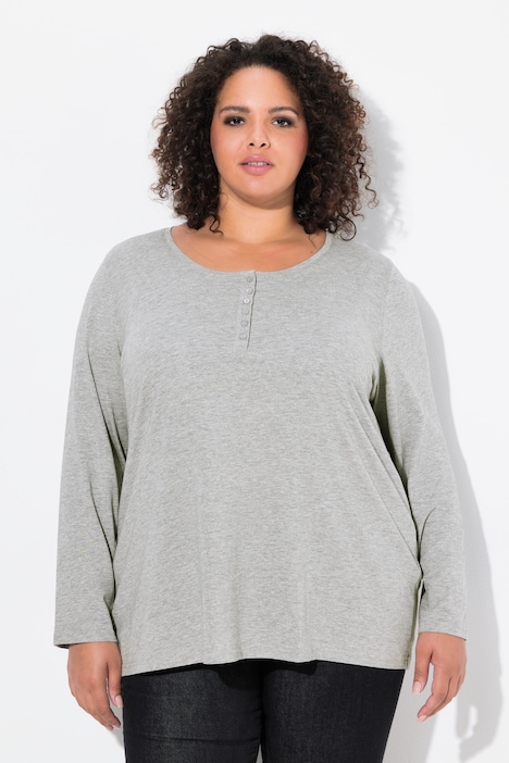 Basic Long Sleeve Round Neck Henley Tee