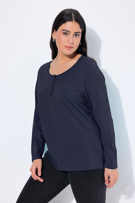Basic Long Sleeve Round Neck Henley Tee