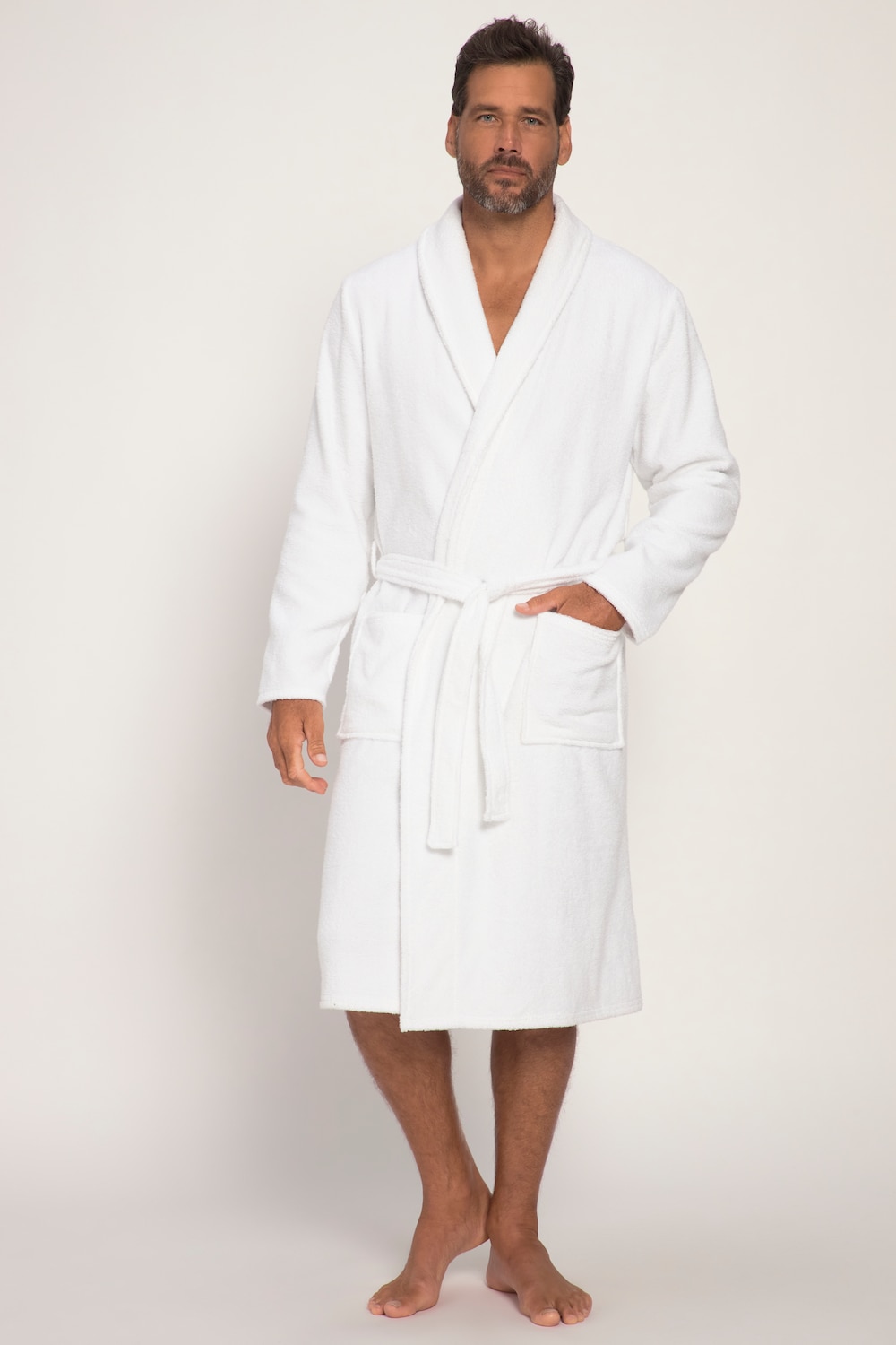 grandes tailles peignoir collection homewear. col châle, hommes, blanc, taille: l, coton, jp1880