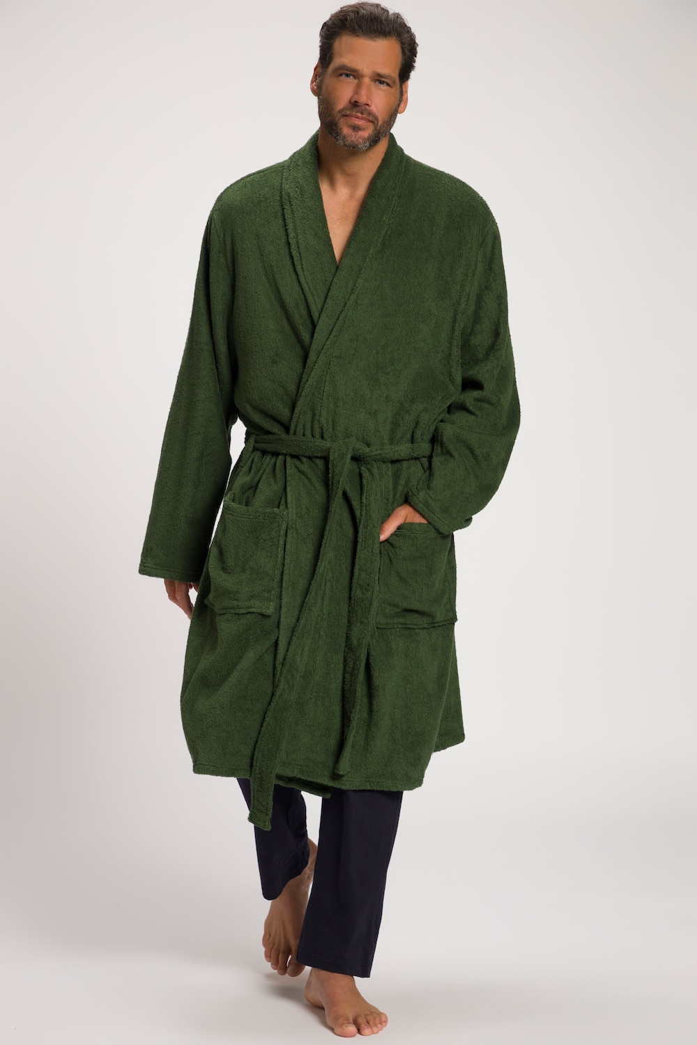 grandes tailles peignoir collection homewear. col châle, hommes, vert, taille: 5xl, coton, jp1880