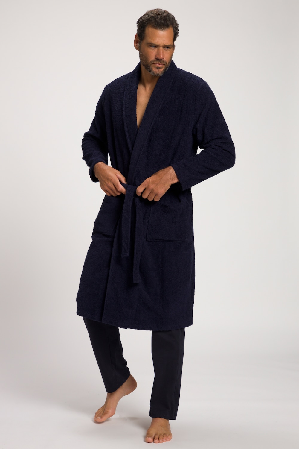 grandes tailles peignoir collection homewear. col châle, hommes, bleu, taille: 4xl, coton, jp1880