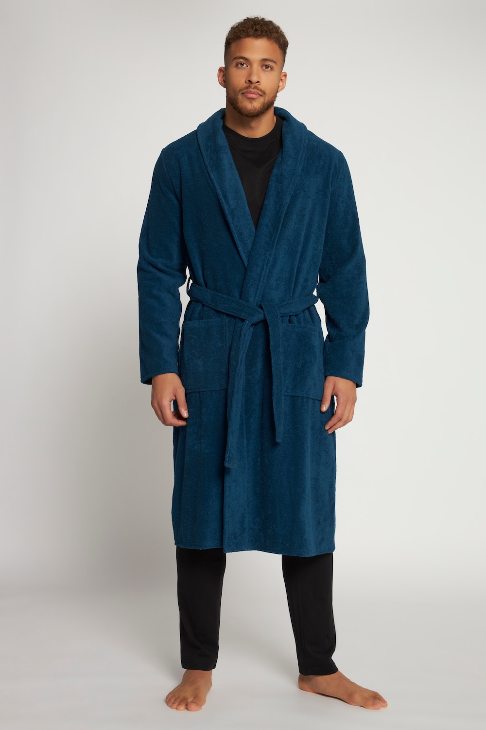 grandes tailles peignoir collection homewear. col châle, hommes, bleu, taille: xxl, coton, jp1880
