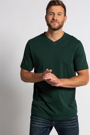 Duże rozmiary T-shirt Basic w szpic, mężczyzna, ciemnozielony, rozmiar: 8XL, bawełna, JP1880
