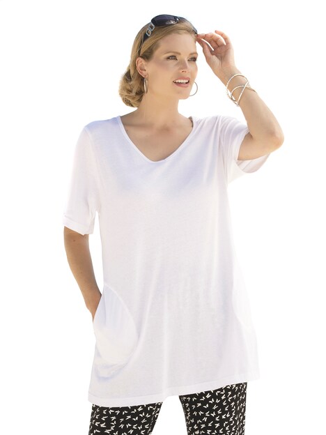 V-Neck Patch Pocket A-line Cotton Knit Tunic