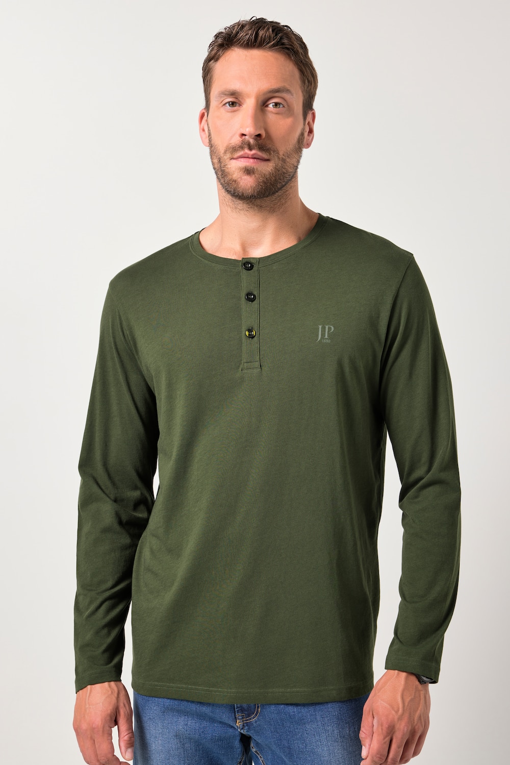 JP1880 Henley, basic, shirt, lange mouwen, knoopsluiting, tot 8XL