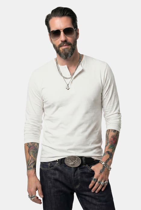 Koszulka henley JP1880, basic, bluzka, długi rękaw, listwa guzikowa, do roz. 8XL