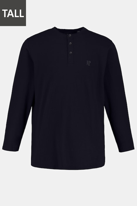 JP 18800 Henley, Basic T-shirt med lange ærmer og knaplukning, op til 8XL