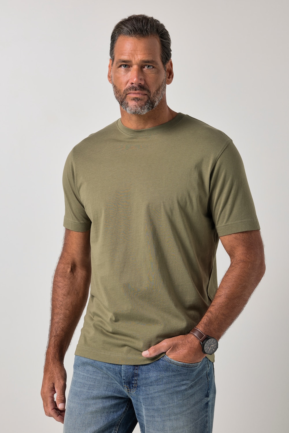 T-shirt, basic, ronde hals, gekamd katoen, tot 8XL