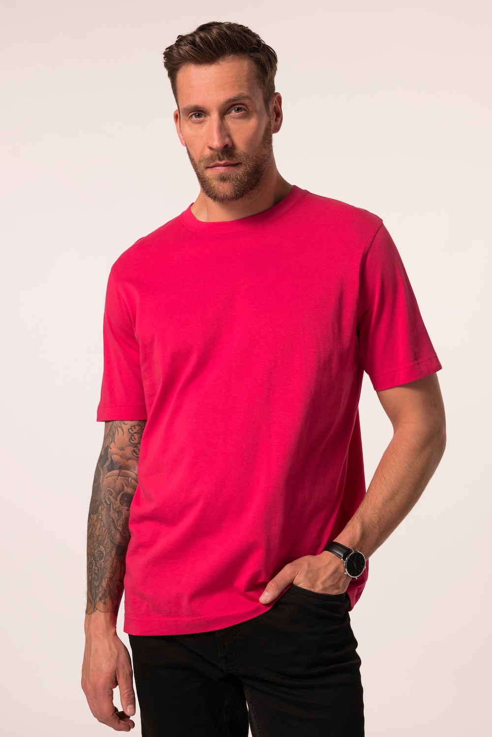 T-shirt, basic, ronde hals, gekamd katoen, tot 8XL