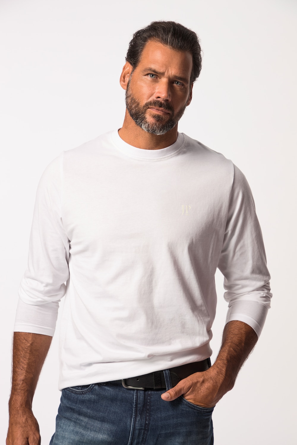 Grote Maten Shirt met lange mouwen, Heren, wit, Maat: XXL, Katoen, JP1880