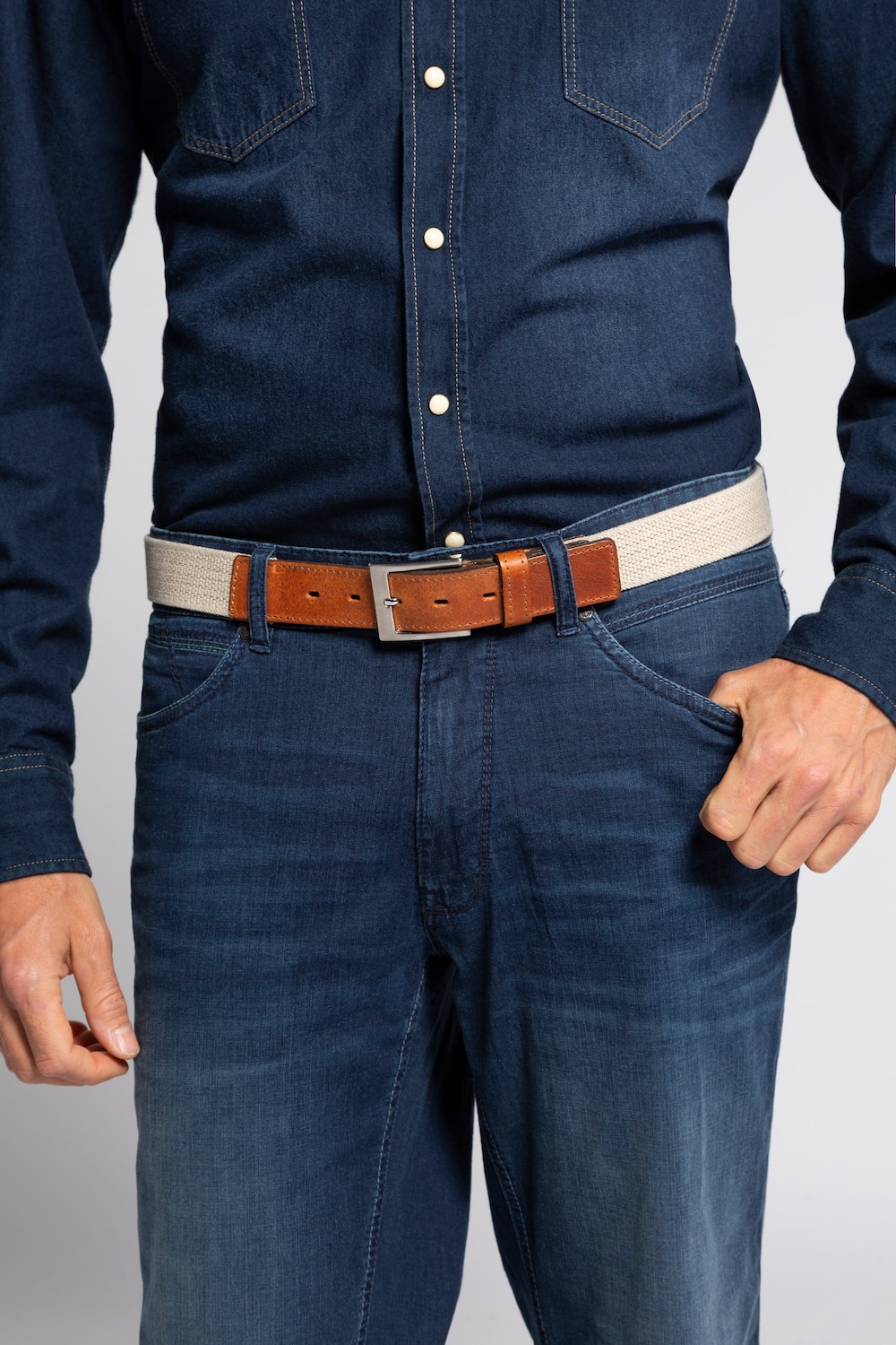 grandes tailles ceinture en tissu stretch confortable, hommes, beige, taille: 120, polyester/viscose, jp1880