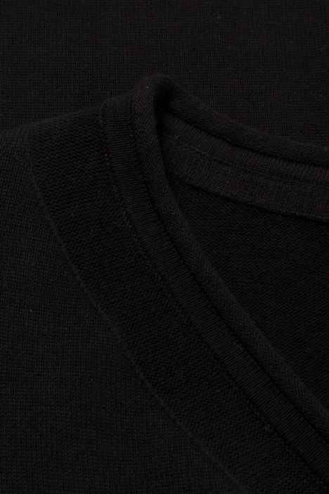 V-Neck Purl Inset Cotton Long Sleeve Sweater