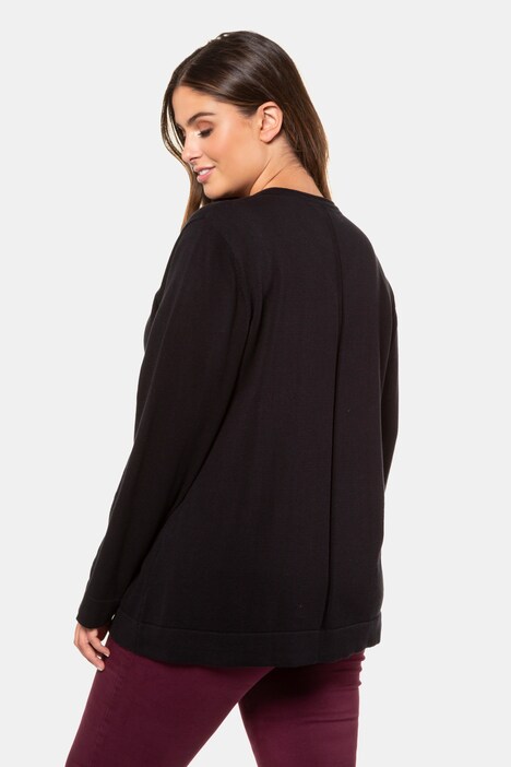 V-Neck Purl Inset Cotton Long Sleeve Sweater