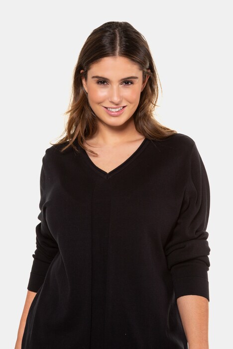 V-Neck Purl Inset Cotton Long Sleeve Sweater