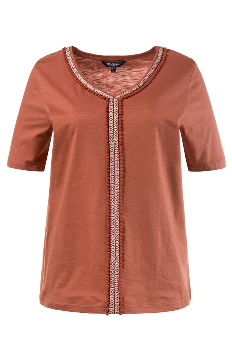 Ribbon Trim Front Classic Fit Cotton Tee