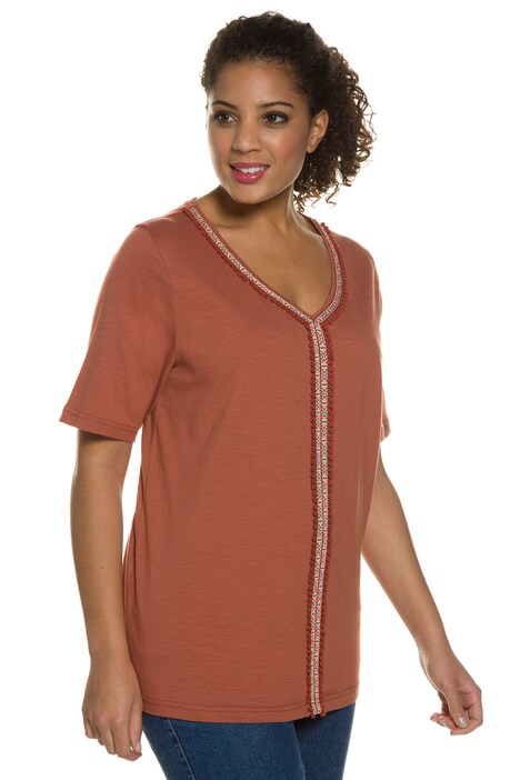 Ribbon Trim Front Classic Fit Cotton Tee