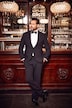 Veston de smoking# style business avec revers miroir, en laine stretch
