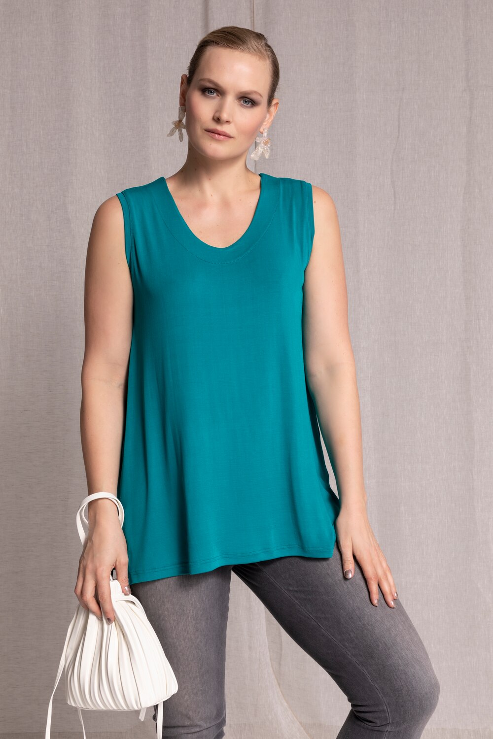 Grote Maten slinky top, Dames, turquoise, Maat: 54/56, Viscose, Ulla Popken Grote Maten slinky top, Dames, turquoise, Maat: 54/56, Viscose, Ulla Popken