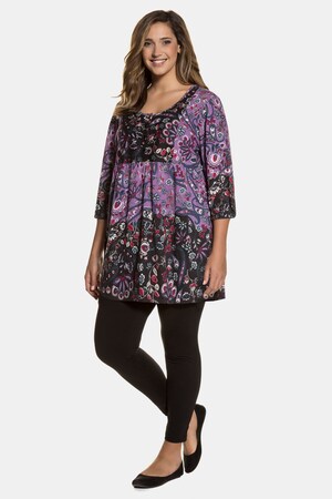 Ulla Popken Tunika, zweifarbig geblümt, Quernaht, 3/4-Ärmel - Große Größen