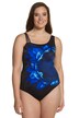 Blue Floral Front Print Lined Swimsuit