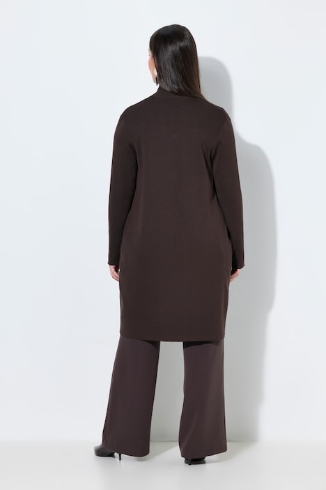 Strickjacke, lange, offene Form, Stehkragen, Langarm