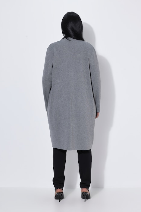 Strickjacke, lange, offene Form, Stehkragen, Langarm