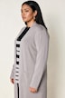 Strickjacke, lange, offene Form, Stehkragen, Langarm