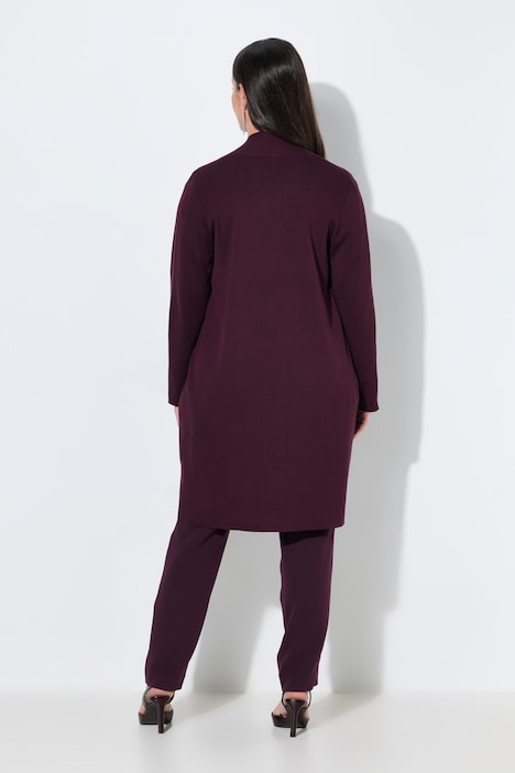 Strickjacke, lange, offene Form, Stehkragen, Langarm