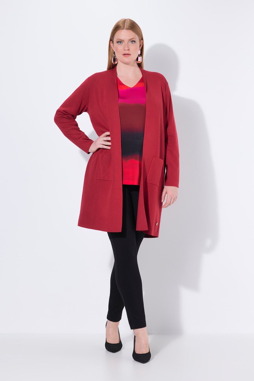 Große Größen Strickjacke, Damen, rot, Größe: 54/56, Viskose/Polyester, Ulla Popken