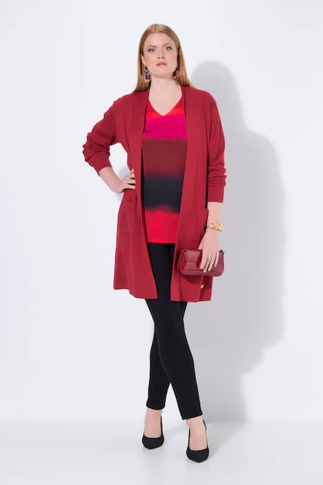 Strickjacke, lange, offene Form, weicher Feinstrick