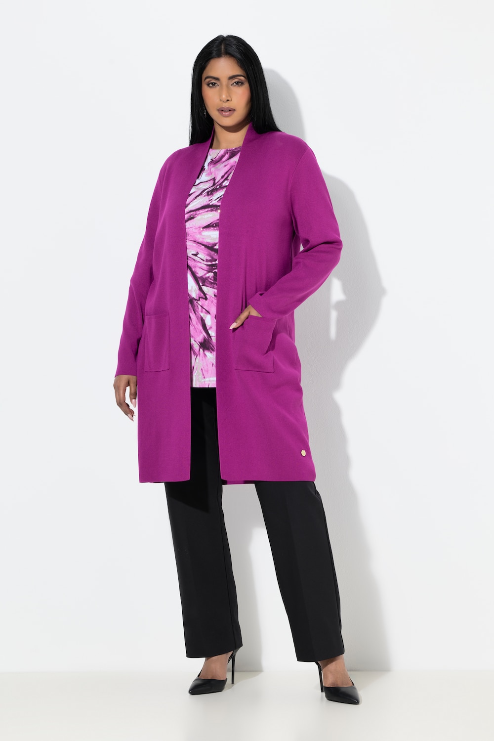 Große Größen Strickjacke, Damen, lila, Größe: 54/56, Viskose/Polyester, Ulla Popken