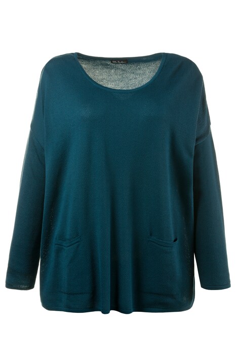 Patch Pocket Round Neck Long Sleeve Cotton Sweater