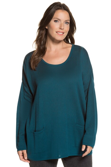 Patch Pocket Round Neck Long Sleeve Cotton Sweater