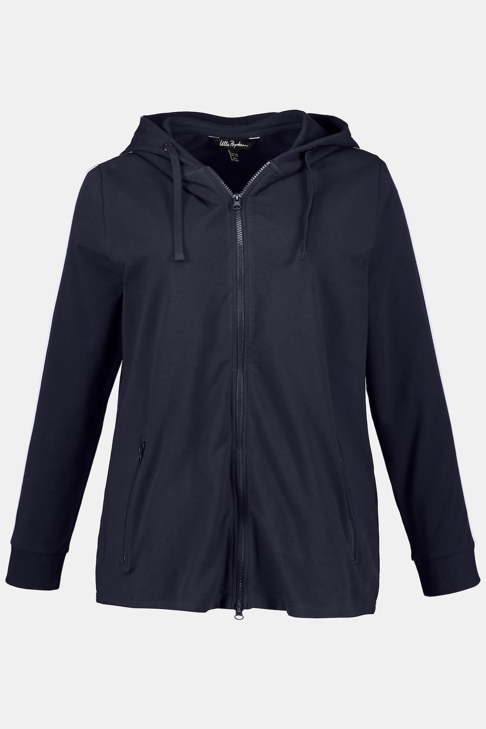 Plus Size Double Stripe Zip Front Sweatshirt Jacket, Woman, blue, size: 16/18, cotton, Ulla Popken