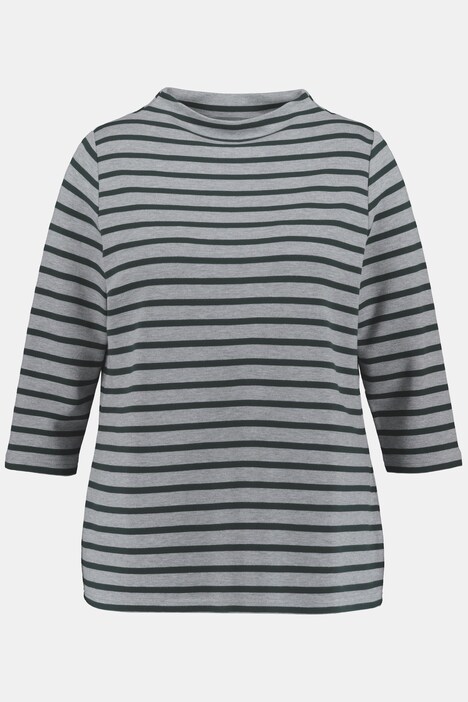 Camiseta, rayas, cuello alto, punto de Roma, mangas 3/4