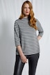 Camiseta, rayas, cuello alto, punto de Roma, mangas 3/4