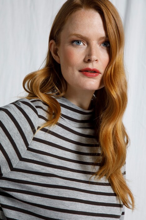 Camiseta, rayas, cuello alto, punto de Roma, mangas 3/4