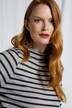 Camiseta, rayas, cuello alto, punto de Roma, mangas 3/4