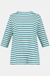 Stripe High Neck Three Quarter Sleeve Stretch Knit Top
