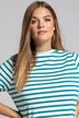 Stripe High Neck Three Quarter Sleeve Stretch Knit Top