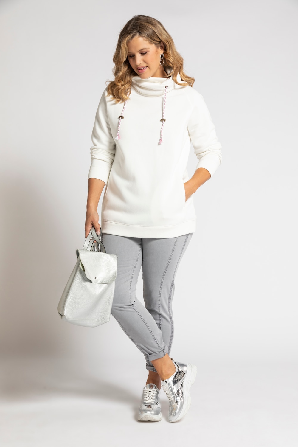 Grote Maten sweatshirt, Dames, wit, Maat: 58/60, Katoen/Polyester, Ulla Popken Grote Maten sweatshirt, Dames, wit, Maat: 58/60, Katoen/Polyester, Ulla Popken