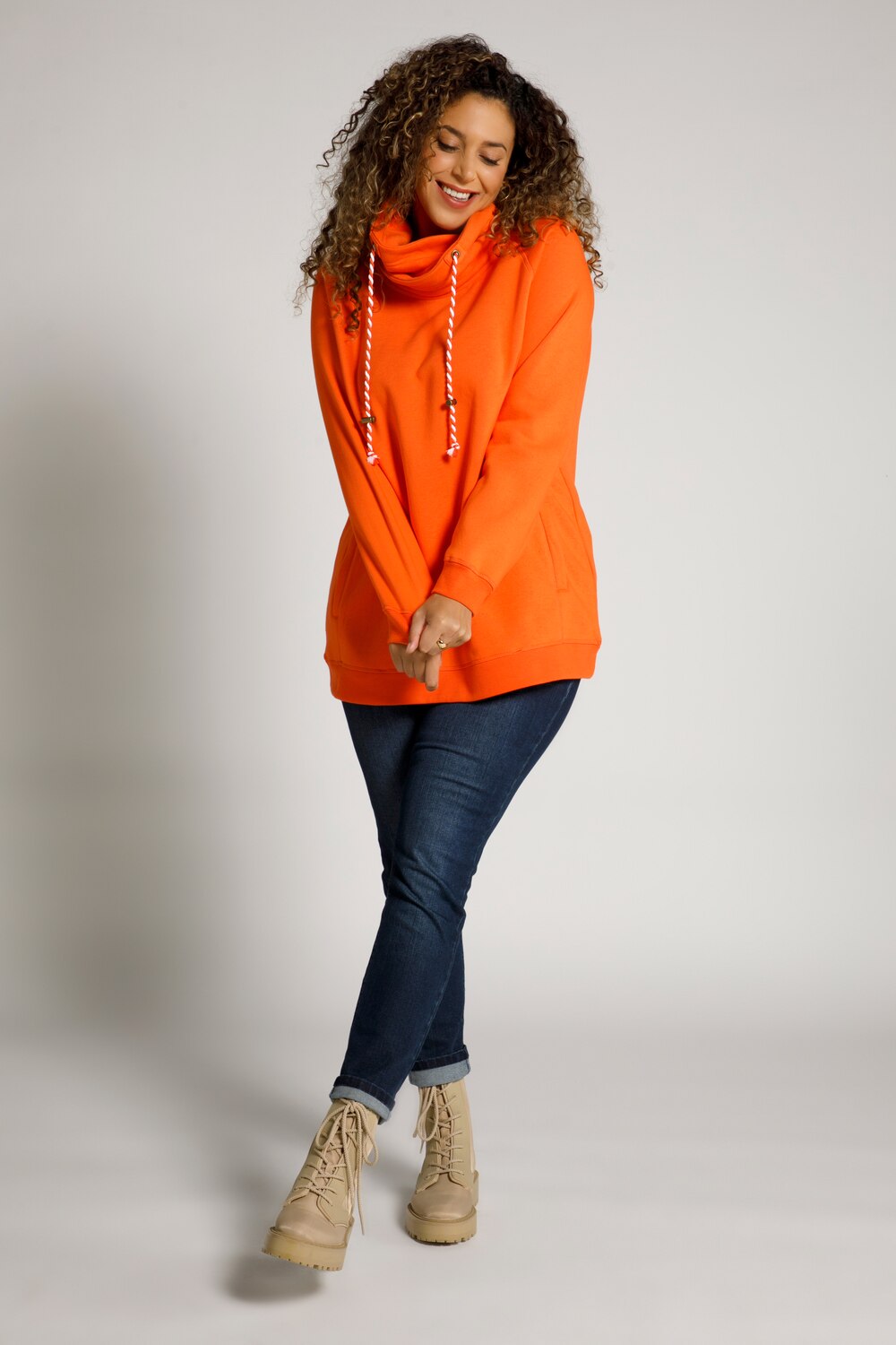 Grote Maten sweatshirt, Dames, oranje, Maat: 46/48, Katoen/Polyester, Ulla Popken