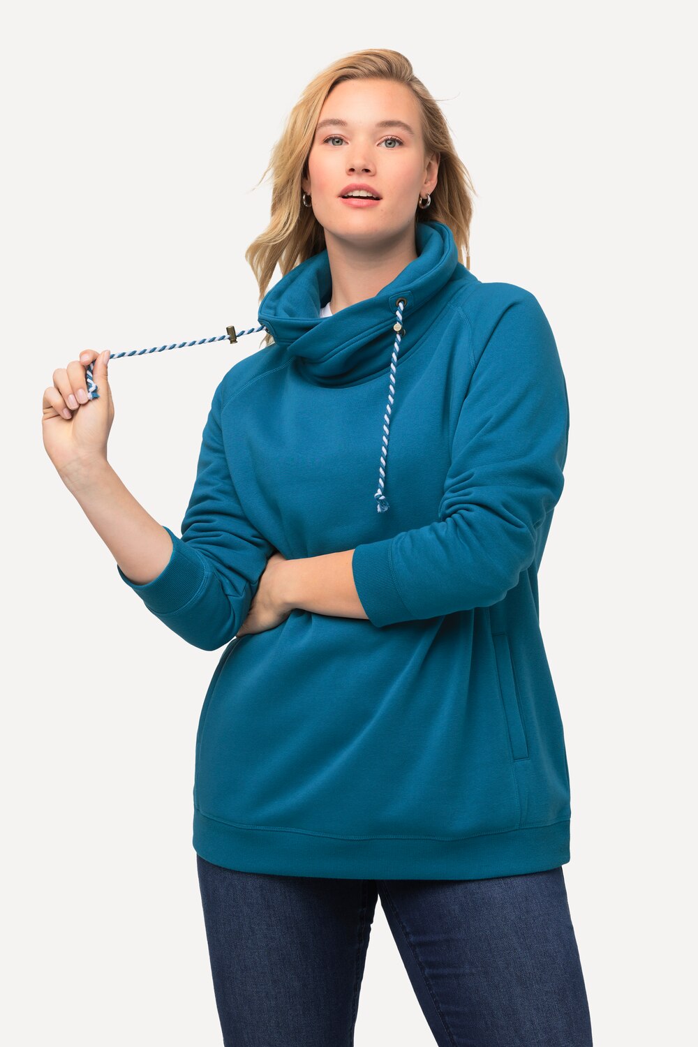 Grote Maten sweatshirt, Dames, blauw, Maat: 66/68, Katoen/Polyester, Ulla Popken