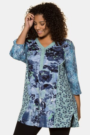 Ulla Popken Longshirt, Druckmotiv, V-Ausschnitt, 3/4-Ärmel - Große Größen