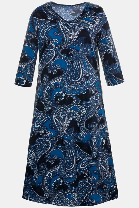Shades of Blue Paisley Print V-Neck Cotton Knit Dress | more Dresses |  Dresses