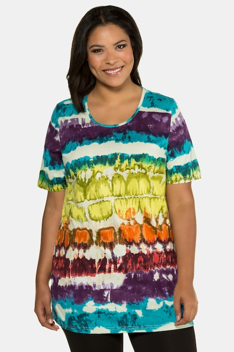 Tie Dye Print Round Neck Short Sleeve Cotton Tunic | T-Shirts | Knit ...