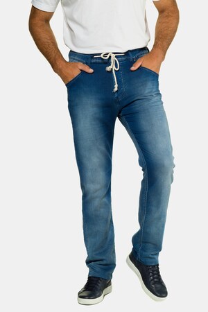 Jean superstretch, straight fit, 5 poches, ceinture à passants, bouton, zip - Grande Taille